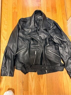 Quince Classic Black Leather Biker Jacket - Unknown Brand